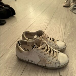 Golden Goose White & Gold Superstar Sneakers 36
